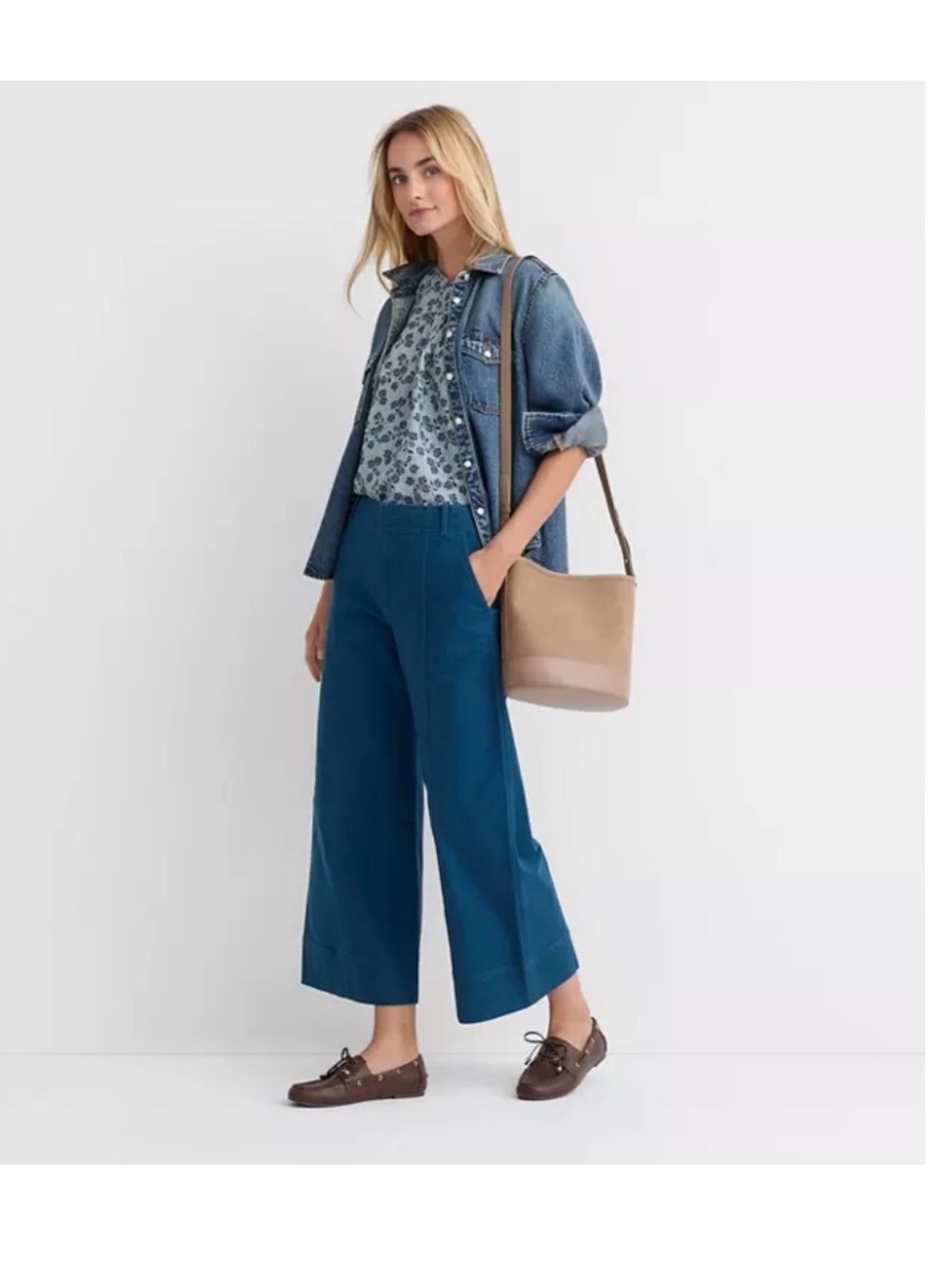 LOFT Wide-Leg Cropped Pants in Riviera Blue EUC